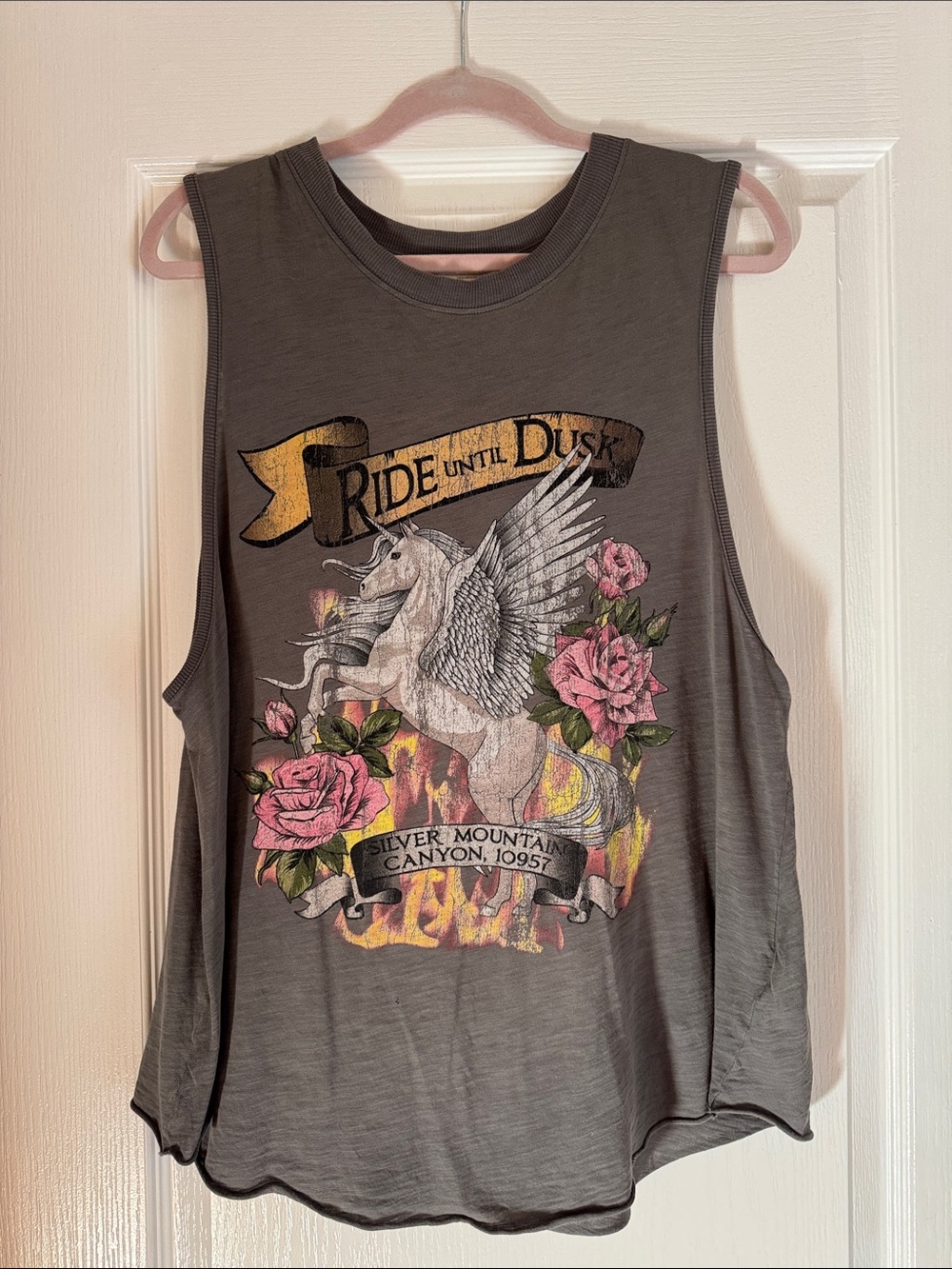 SPELL DESIGNS- Graphic Muscle Tank with Pegasus & Roses